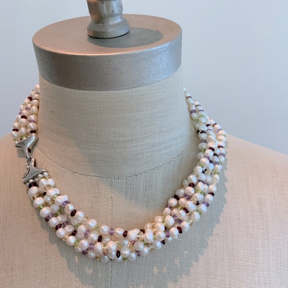 Pearls and Citrine, Amethyst, Peridot, Garnet Multi-Strand Necklace - Picture 3 of 7